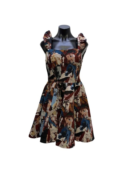 Lucky & Blessed Dresses & Skirts - Lucky & Blessed Brown & Blue Horse Print Sleeveless Dress M